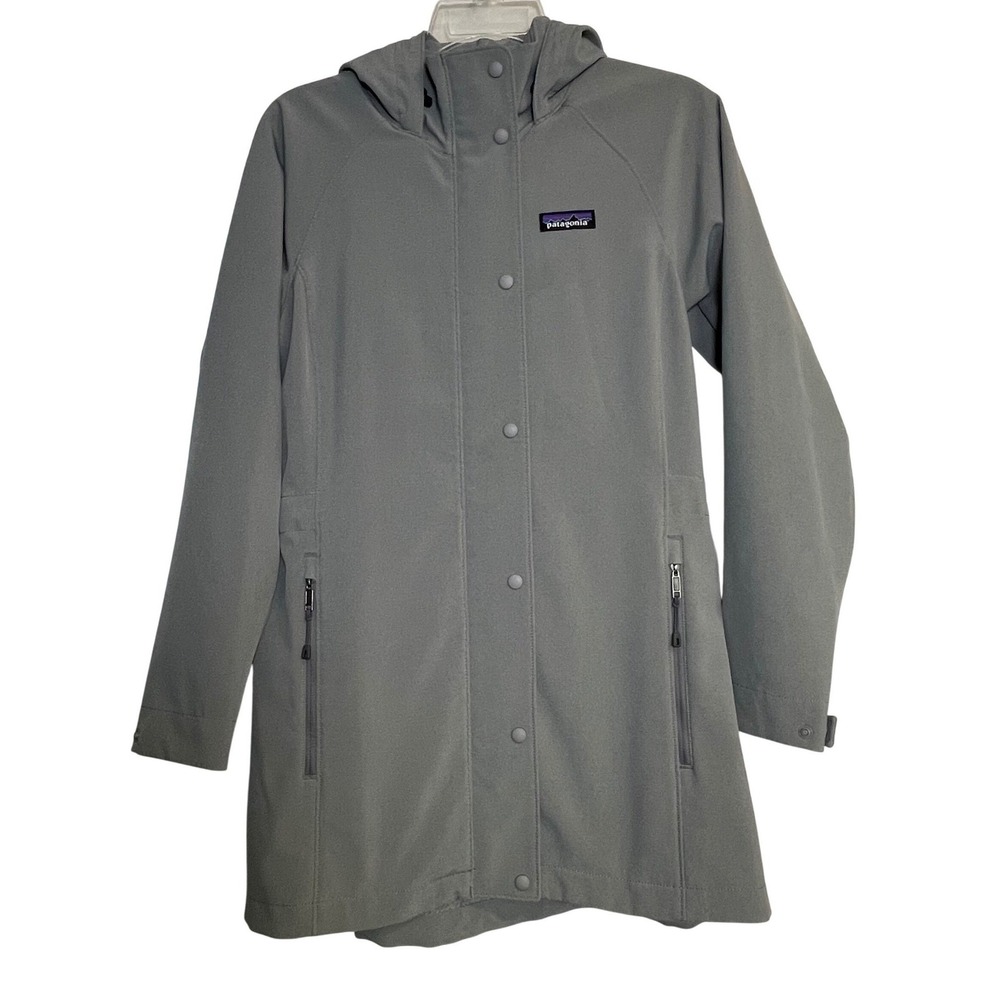 Patagonia Women's Forge Grey Softshell Hooded Parka Jacket XS Snap Front Zip